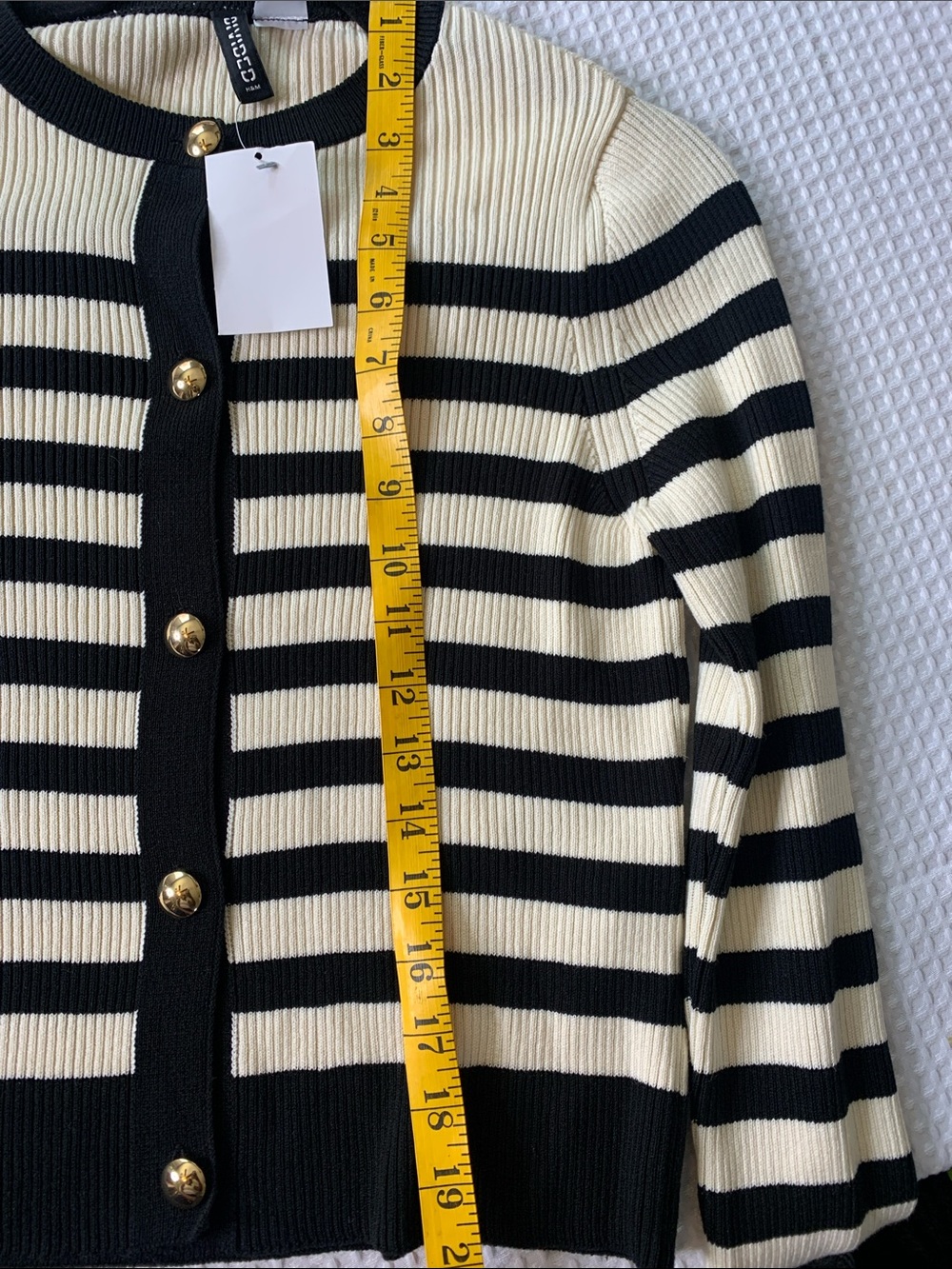 H&M Cream and Black ribbed striped button front cardigan small - Picture 6 of 9